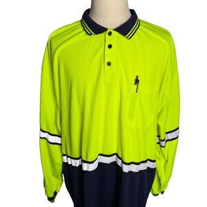 First Class Men's 5XL High Visibility Work Shirt Long Sleeve Neon Yellow & Navy